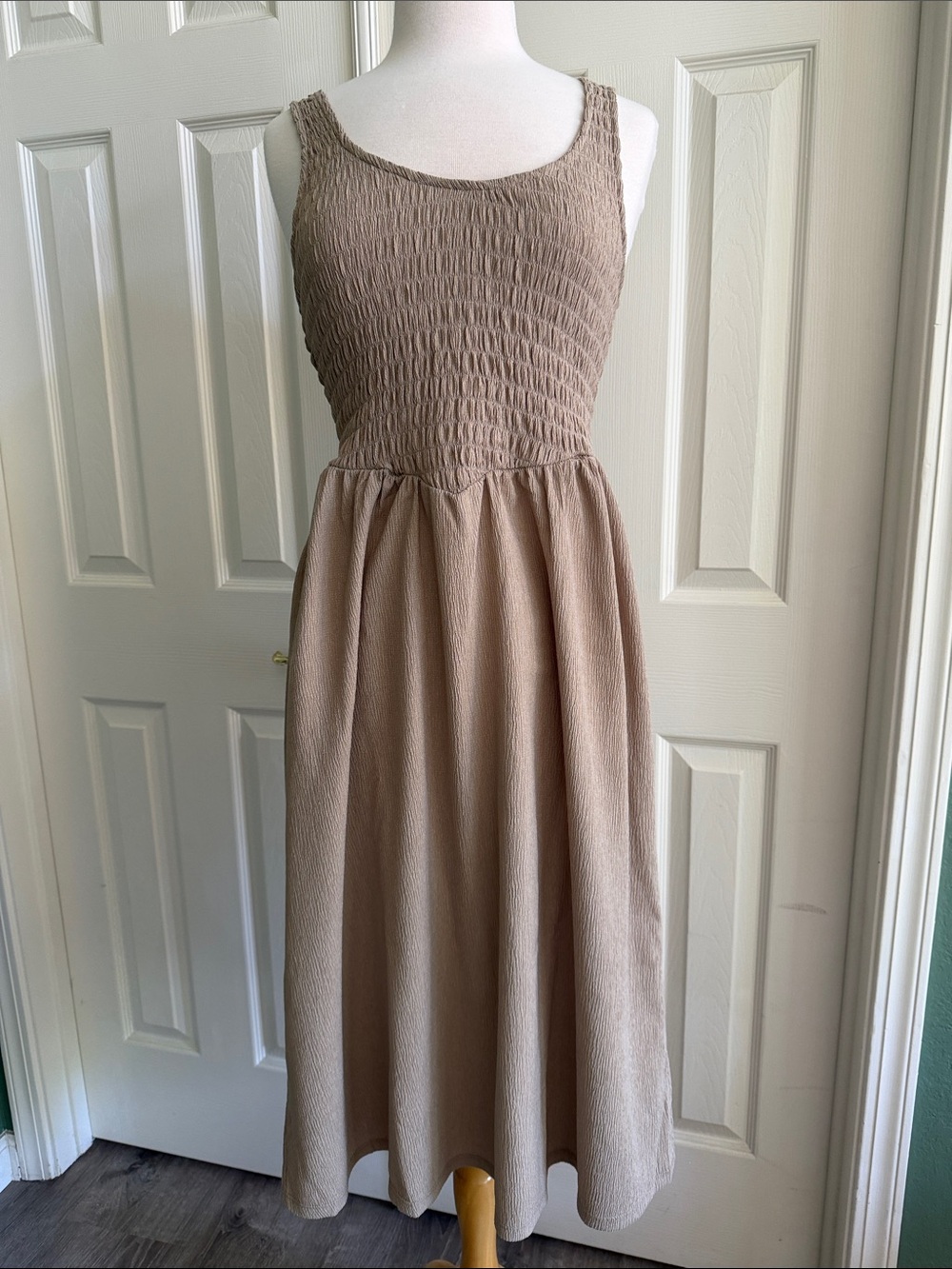 NWT Smocked Tank Maxi Dress in Taupe Beige